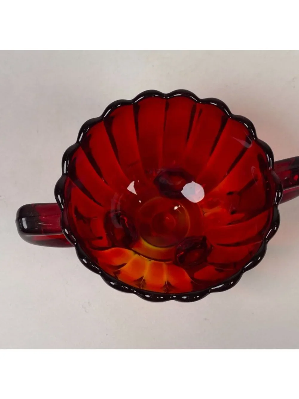 Vintage Imperial Glass Amberina Ruby Red Sugar Bowl Open Footed with Handles